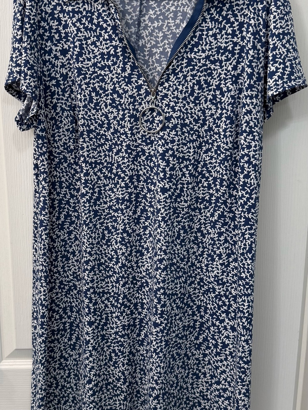 MSK Navy and White Short Sleeve Zip Polo Tee Dress with Ring Pull